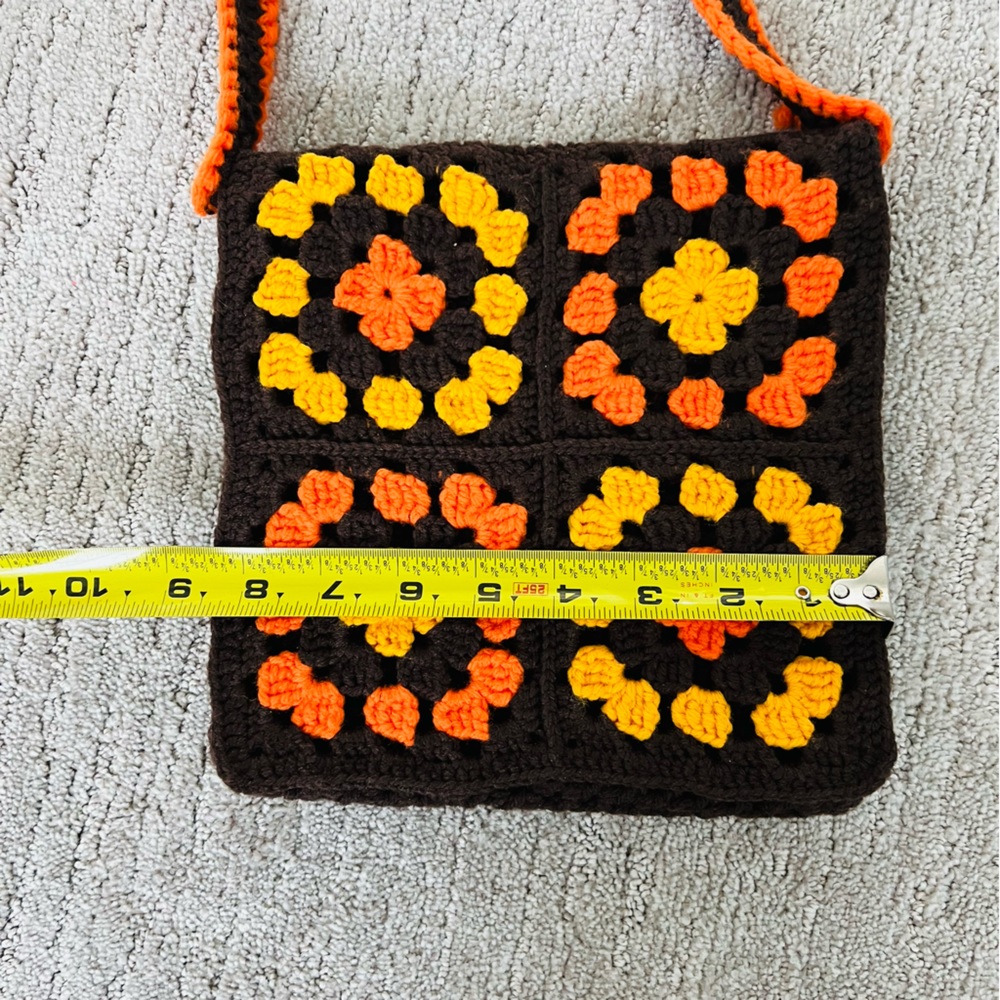 Vintage Crochet Orange and Brown Granny Square Purse - Picture 9 of 11